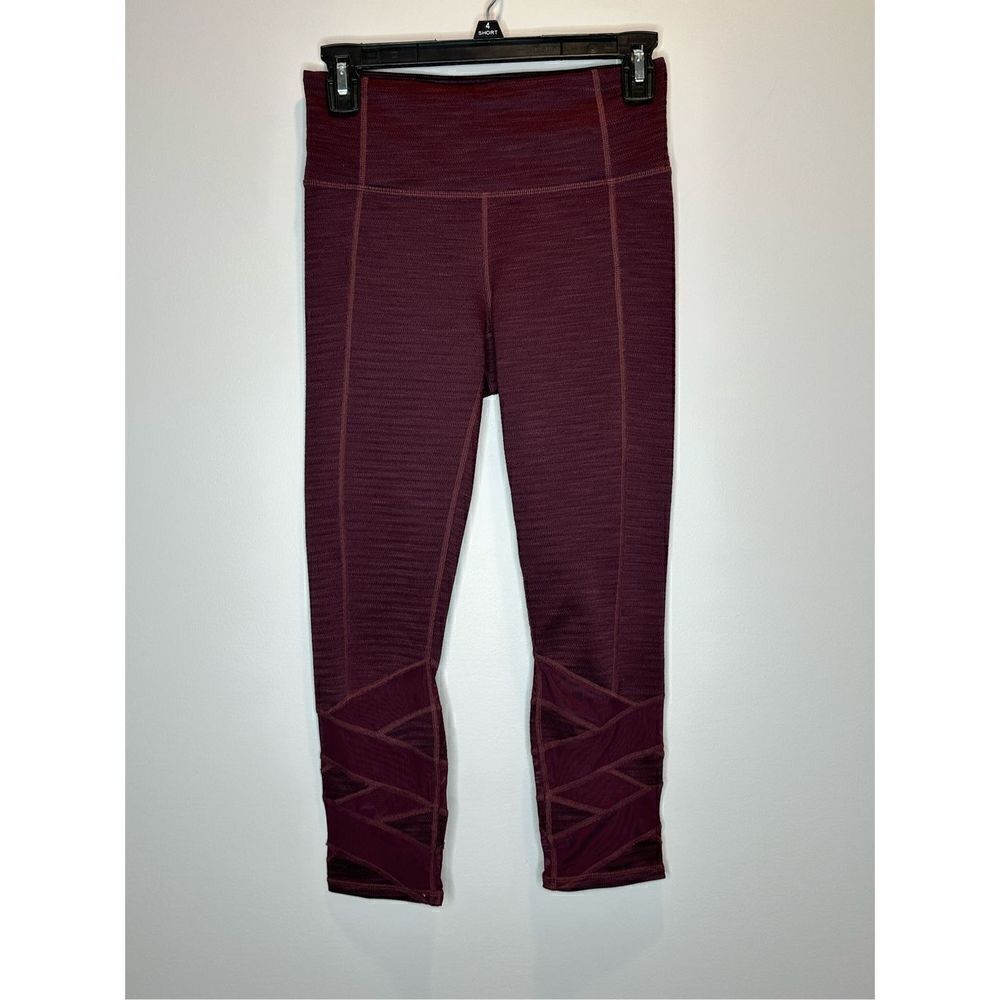 Athleta high rise mantra burgundy mesh bottom leggings